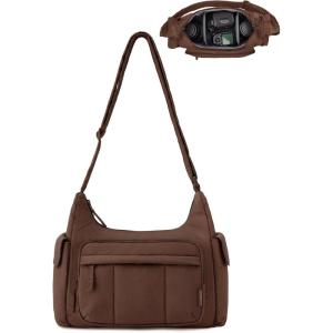 image:imageBAGSMART 2 in 1 Puffy Camera Sling Bag for Photographer Everyday Shoulder Crossbody Bag with Pockets Digital Camera Case for DSLRMirrorless Light BeigeCoffee brown