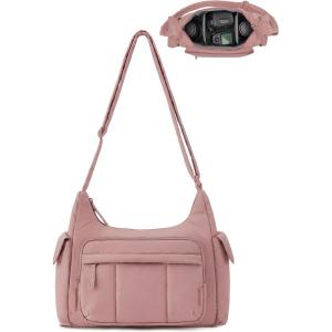 image:imageBAGSMART 2 in 1 Puffy Camera Sling Bag for Photographer Everyday Shoulder Crossbody Bag with Pockets Digital Camera Case for DSLRMirrorless Light BeigeDark Pink