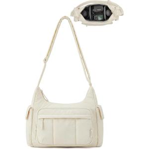 image:imageBAGSMART 2 in 1 Puffy Camera Sling Bag for Photographer Everyday Shoulder Crossbody Bag with Pockets Digital Camera Case for DSLRMirrorless Light BeigeLight Beige