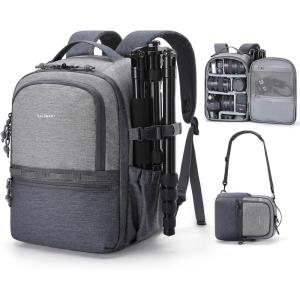 image:imageBAGSMART Camera Backpack DSLR SLR Small Camera Bags for Photographers Compatible for Sony Canon Nikon Shoulder Strap 2in1 Travel Backpack Fits 129 iPad GrayGray