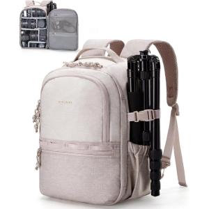 image:imageBAGSMART Camera Backpack DSLR SLR Small Camera Bags for Photographers Compatible for Sony Canon Nikon Shoulder Strap 2in1 Travel Backpack Fits 129 iPad GrayBeige