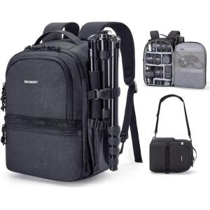 image:imageBAGSMART Camera Backpack DSLR SLR Small Camera Bags for Photographers Compatible for Sony Canon Nikon Shoulder Strap 2in1 Travel Backpack Fits 129 iPad GrayBlack
