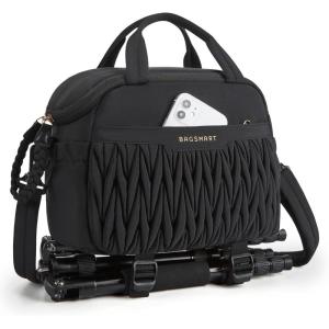 image:imageBAGSMART Camera Sling Bag Portable Small Camera Bags for Photographers with Tripod Holder Waterproof DSLRSLRCute Camera Case for Women with Rain Cover Compatible with Sony Canon Nikon BeigeBlack