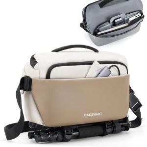 image:imageBAGSMART Camera Sling Bag Small Camera Bags for Photographers with Tripod Holder Waterproof DSLRSLRMirrorless Camera Bags Crossbody with Rain Cover Compatible with Canon Sony Nikon GrayBeige