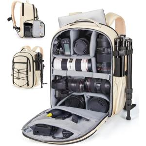 image:imageBAGSMART Professional Camera Backpack for DSLRs Protective Camera Bag with Tripod Holder Rain Cover amp 17 Laptop Compartment Drone Backpack BeigeBeige