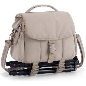 image:imageBAGSMART Small Camera Bag DSLR Camera Case for Camera Lens amp Accessories UltraLight Compact Crossbody Camcorder Bags with Rain CoverTripod Straps Irovy WhiteCamel