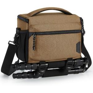 image:imageBAGSMART Small Camera Sling Bag for Photographers Compact Camera Shoulder Bags for DSLRSLRMirrorless Cameras Waterproof Crossbody Camera Case with Tripod Holder Grey06Khaki Brown