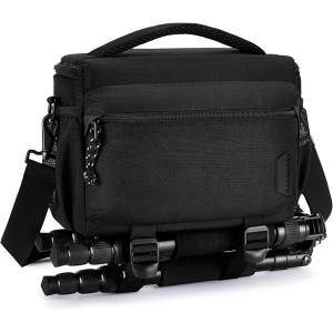 image:imageBAGSMART Small Camera Sling Bag for Photographers Compact Camera Shoulder Bags for DSLRSLRMirrorless Cameras Waterproof Crossbody Camera Case with Tripod Holder Grey01Black
