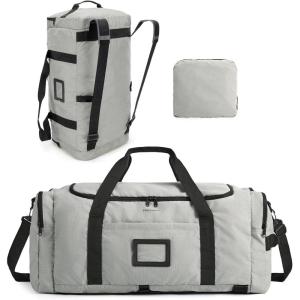 image:imageBAGSAMRT 60L Foldable Duffle Bag for Travel Large Travel Duffel Bag for Men 4 in 1 Travel Backpack Carry on Weekender Bag Light BrownGray