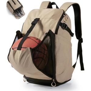 image:imageBAGSMART Basketball Gym Backpack for Men with Shoes Compartment Basketball Bag with Ball Holder Functional Gym Bag for Volleyball Soccer amp BaseballLight Brown