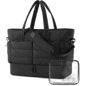 image:imageBAGSMART Large Travel Duffel Bag with Shoe Compartment Puffer CarryOn Gym Weekender Bag for Women CharcoalCharcoal