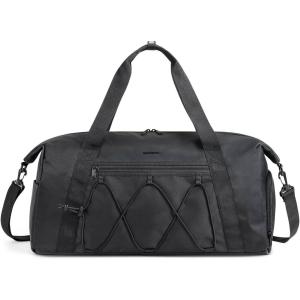 image:imageBAGSMART Small Gym Bag With Shoe Compartment amp Wet Pocket Lightweight Sports Travel Duffel Carry On Weekender Overnight Water Resistant Sports Gym Tote for Swimming Yoga Almond OilBlack