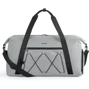 image:imageBAGSMART Small Gym Bag With Shoe Compartment amp Wet Pocket Lightweight Sports Travel Duffel Carry On Weekender Overnight Water Resistant Sports Gym Tote for Swimming Yoga Almond OilGrey
