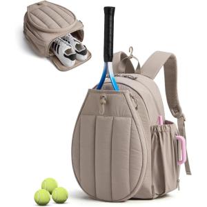 image:imageBAGSMART Tennis Gym Bag for Women Tennis Backpack Holds 2 Rackets with Shoe Compartment 156 Laptop Gym Backpacks for Court Offwork Everyday amp Overnight WeekendHSand Brown