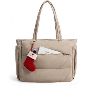 image:imageBAGSMART Tote Bag for Women 22L Puffer Gym Bag for 40oz Tumbler Work Tote Handbag for Travel Yoga College  Gym tote bag Hold yoga mat 40oz tumbler Racketfriendly 156 LaptopCamel