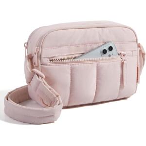 image:imageBAGSMART Anti Theft Crossbody Bags for Women Travel Purse Medium Quilted Puffy cross body bag Handbags Shoulder Purses DarkmediumBaby Pink