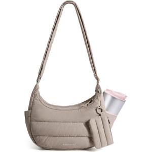 image:imageBAGSMART Crossbody Purses for Women with Adjustable Strap Small Puffer Hobo Bags Compact Fluffy Shoulder Handbags PouchCamel