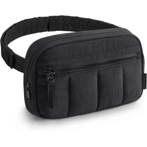 image:imageBAGSMART Fanny Packs for Women Cross Body Quilted Puffy Belt Bag with Pockets Fashion Waist Packs for Traveling Hiking CamelBlack