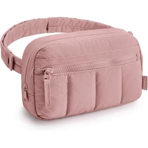 image:imageBAGSMART Fanny Packs for Women Cross Body Quilted Puffy Belt Bag with Pockets Fashion Waist Packs for Traveling Hiking CamelDark Pink