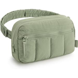 image:imageBAGSMART Fanny Packs for Women Cross Body Quilted Puffy Belt Bag with Pockets Fashion Waist Packs for Traveling Hiking CamelGreen