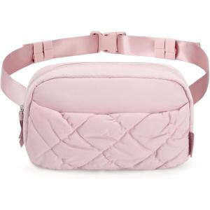 image:imageBAGSMART Puffy Fanny Packs for Women Crossbody Belt Bag with Adjustable Strap Quilted Waist Pack Purse for Traveling Shopping WorkoutPink