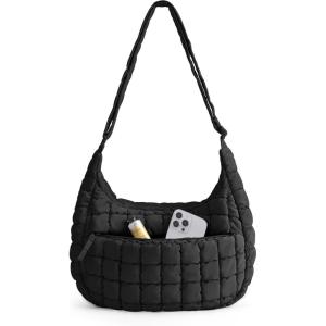image:imageBAGSMART Quilted Crossbody Bag for Women Lightweight Puffer Purse for Travel Daily Use amp Work  Waterresistant Puffy Shoulder Bag w Adjustable Strap Light amp Comfortable Handsfree Bags Mothers day giftsAjet Black