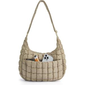 image:imageBAGSMART Quilted Crossbody Bag for Women Lightweight Puffer Purse for Travel Daily Use amp Work  Waterresistant Puffy Shoulder Bag w Adjustable Strap Light amp Comfortable Handsfree Bags Mothers day giftsBlatte Brown