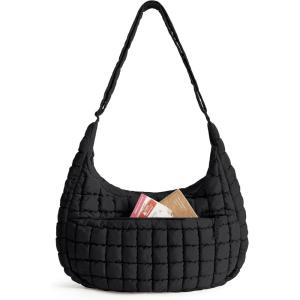 image:imageBAGSMART Quilted Crossbody Bag for Women Lightweight Puffer Purse for Travel Daily Use amp Work  Waterresistant Puffy Shoulder Bag w Adjustable Strap Light amp Comfortable Handsfree Bags Mothers day giftsPower Black