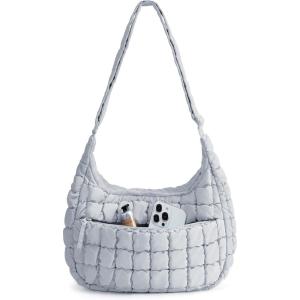 image:imageBAGSMART Quilted Crossbody Bag for Women Lightweight Puffer Purse for Travel Daily Use amp Work  Waterresistant Puffy Shoulder Bag w Adjustable Strap Light amp Comfortable Handsfree Bags Mothers day giftsFmoonlight Gray