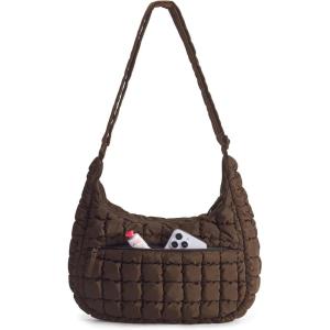 image:imageBAGSMART Quilted Crossbody Bag for Women Lightweight Puffer Purse for Travel Daily Use amp Work  Waterresistant Puffy Shoulder Bag w Adjustable Strap Light amp Comfortable Handsfree Bags Mothers day giftsCdark Brown