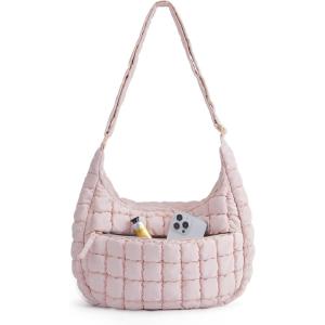 image:imageBAGSMART Quilted Crossbody Bag for Women Lightweight Puffer Purse for Travel Daily Use amp Work  Waterresistant Puffy Shoulder Bag w Adjustable Strap Light amp Comfortable Handsfree Bags Mothers day giftsDblossom Pink