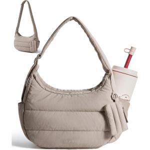 image:imageBAGSMART Shoulder Bag for Women Small Puffer Purses Crossbody Bag Lightweight Fluffy Hobo Handbag Puffy PouchCamel
