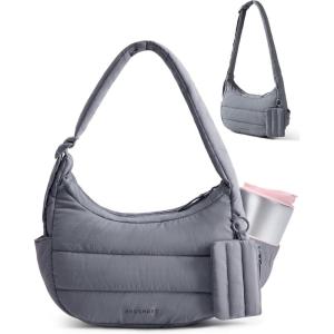 image:imageBAGSMART Shoulder Bag for Women Small Puffer Purses Crossbody Bag Lightweight Fluffy Hobo Handbag Puffy PouchGrey