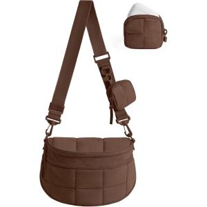 image:imageBAGSMART Small Crossbody Bags for Women Puffer Cute Bum Bag with Pouch Quilted Purse for Daily Travel College Leopard  46L compact size structured bum bag small yet spacious 2in1 set mom bagChocolate