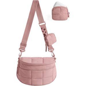 image:imageBAGSMART Small Crossbody Bags for Women Puffer Cute Bum Bag with Pouch Quilted Purse for Daily Travel College Leopard  46L compact size structured bum bag small yet spacious 2in1 set mom bagCoral