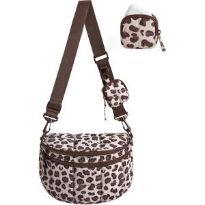 image:imageBAGSMART Small Crossbody Bags for Women Puffer Cute Bum Bag with Pouch Quilted Purse for Daily Travel College Leopard  46L compact size structured bum bag small yet spacious 2in1 set mom bagLeopard