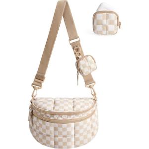 image:imageBAGSMART Small Crossbody Bags for Women Puffer Cute Bum Bag with Pouch Quilted Purse for Daily Travel College Leopard  46L compact size structured bum bag small yet spacious 2in1 set mom bagCheckered