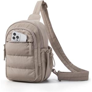 image:imageBAGSMART Small Sling Bag for Women Puffer Crossbody Bag Purses Hobo Handbag Fanny Packs for Travel HikingCamel