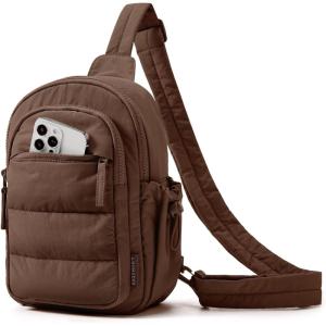 image:imageBAGSMART Small Sling Bag for Women Puffer Crossbody Bag Purses Hobo Handbag Fanny Packs for Travel HikingChocolate