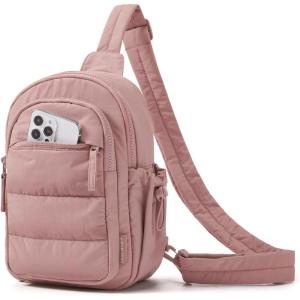 image:imageBAGSMART Small Sling Bag for Women Puffer Crossbody Bag Purses Hobo Handbag Fanny Packs for Travel HikingCoral