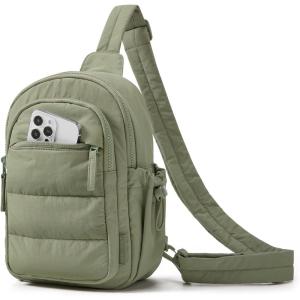 image:imageBAGSMART Small Sling Bag for Women Puffer Crossbody Bag Purses Hobo Handbag Fanny Packs for Travel HikingOlive