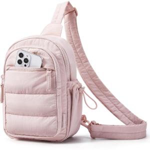image:imageBAGSMART Small Sling Bag for Women Puffer Crossbody Bag Purses Hobo Handbag Fanny Packs for Travel HikingPink