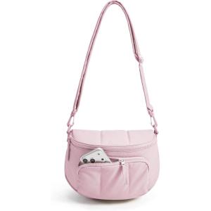 image:imageBAGSMART Spacious Puffy Bum Bags for Women Crossbody Fanny Packs for Travel amp Work Waterproof Coated Mom Bag  5L Roomy Purses Large Fanny Pack ideal for Moms Long Outings Everyday bum bag Puffer NylonCandy Pink