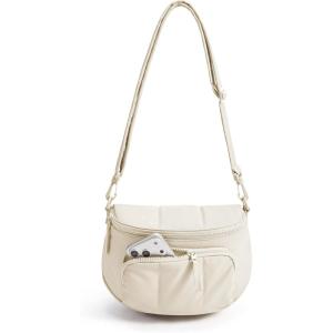 image:imageBAGSMART Spacious Puffy Bum Bags for Women Crossbody Fanny Packs for Travel amp Work Waterproof Coated Mom Bag  5L Roomy Purses Large Fanny Pack ideal for Moms Long Outings Everyday bum bag Puffer NylonCashmere Beige