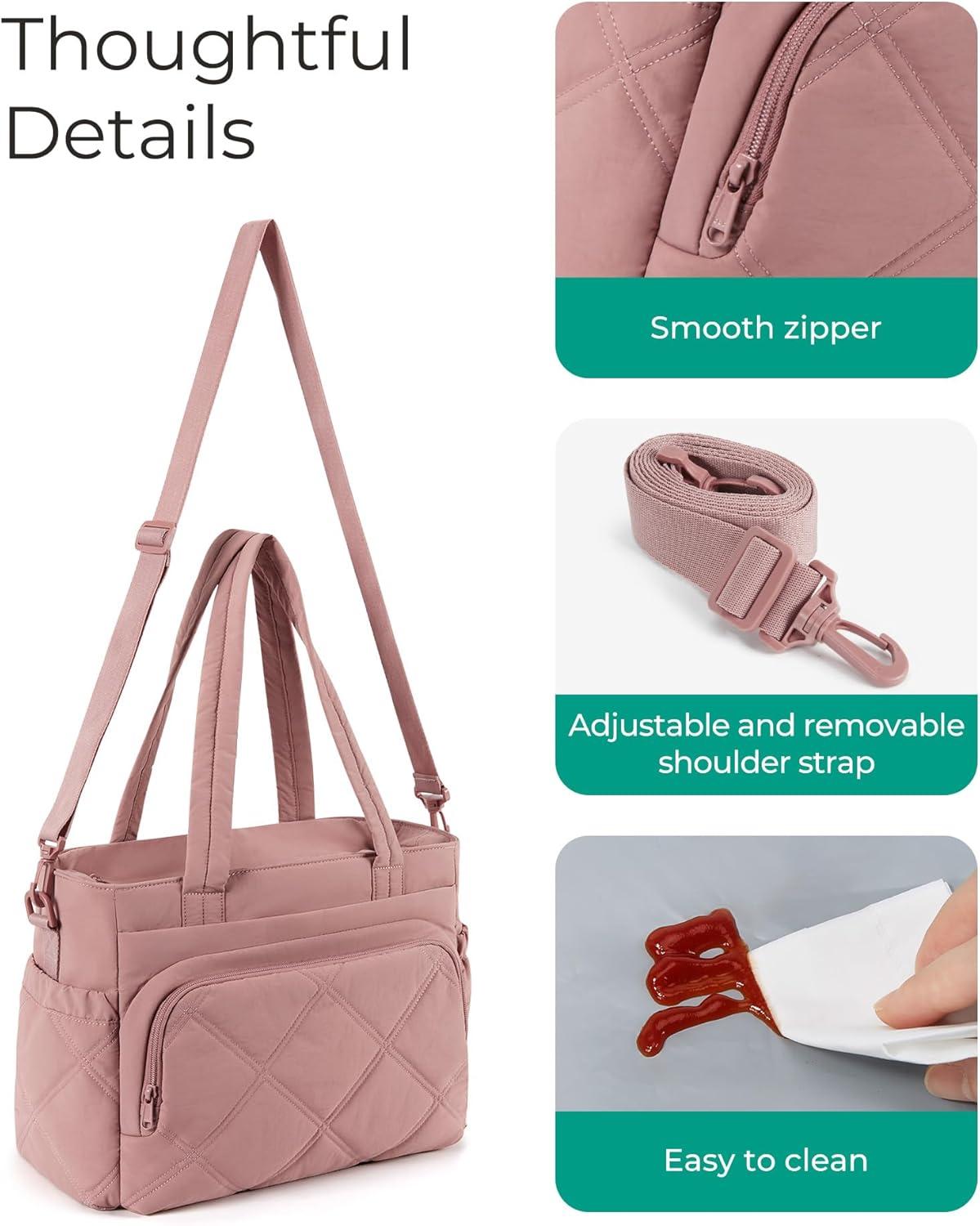 image:imageBAGSMART Lunch Bag Women Large Lunch Box Insulated Tote Bag with MultiPockets Quilted Puffy Tote for Work Outdoors01Dusky Pink