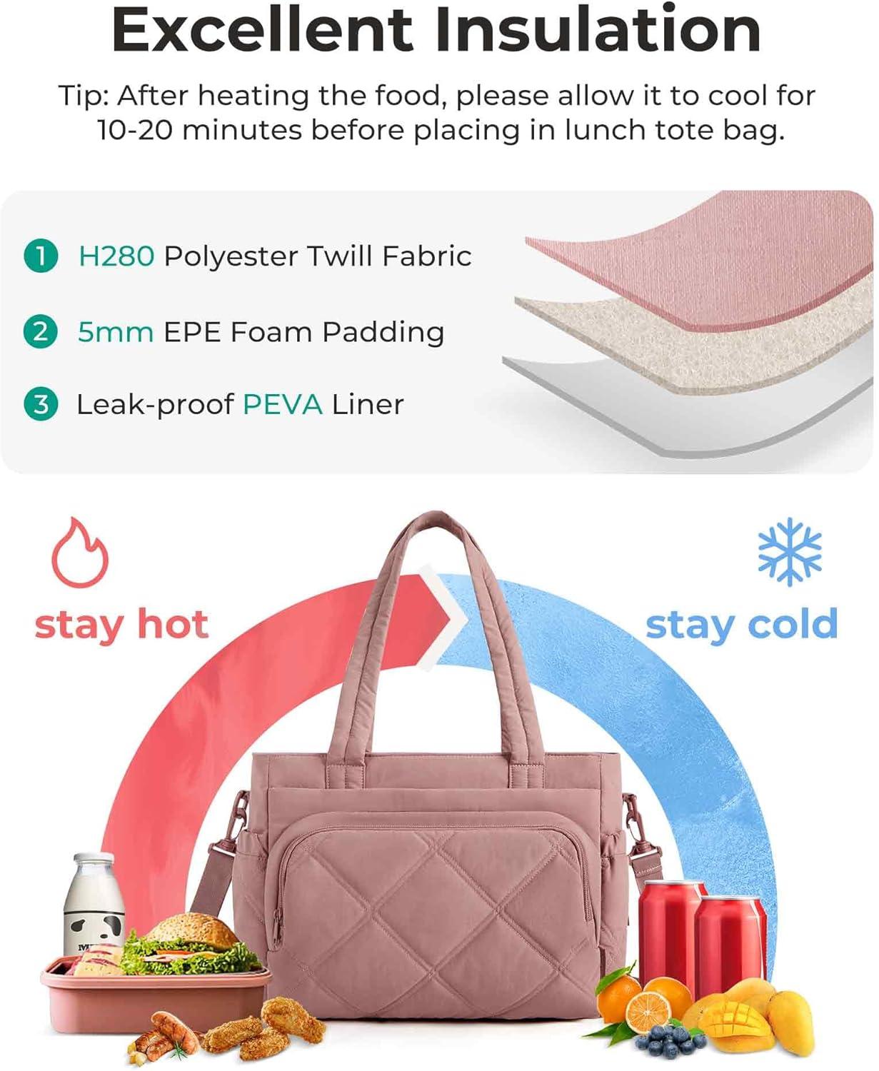 image:imageBAGSMART Lunch Bag Women Large Lunch Box Insulated Tote Bag with MultiPockets Quilted Puffy Tote for Work Outdoors02Brown