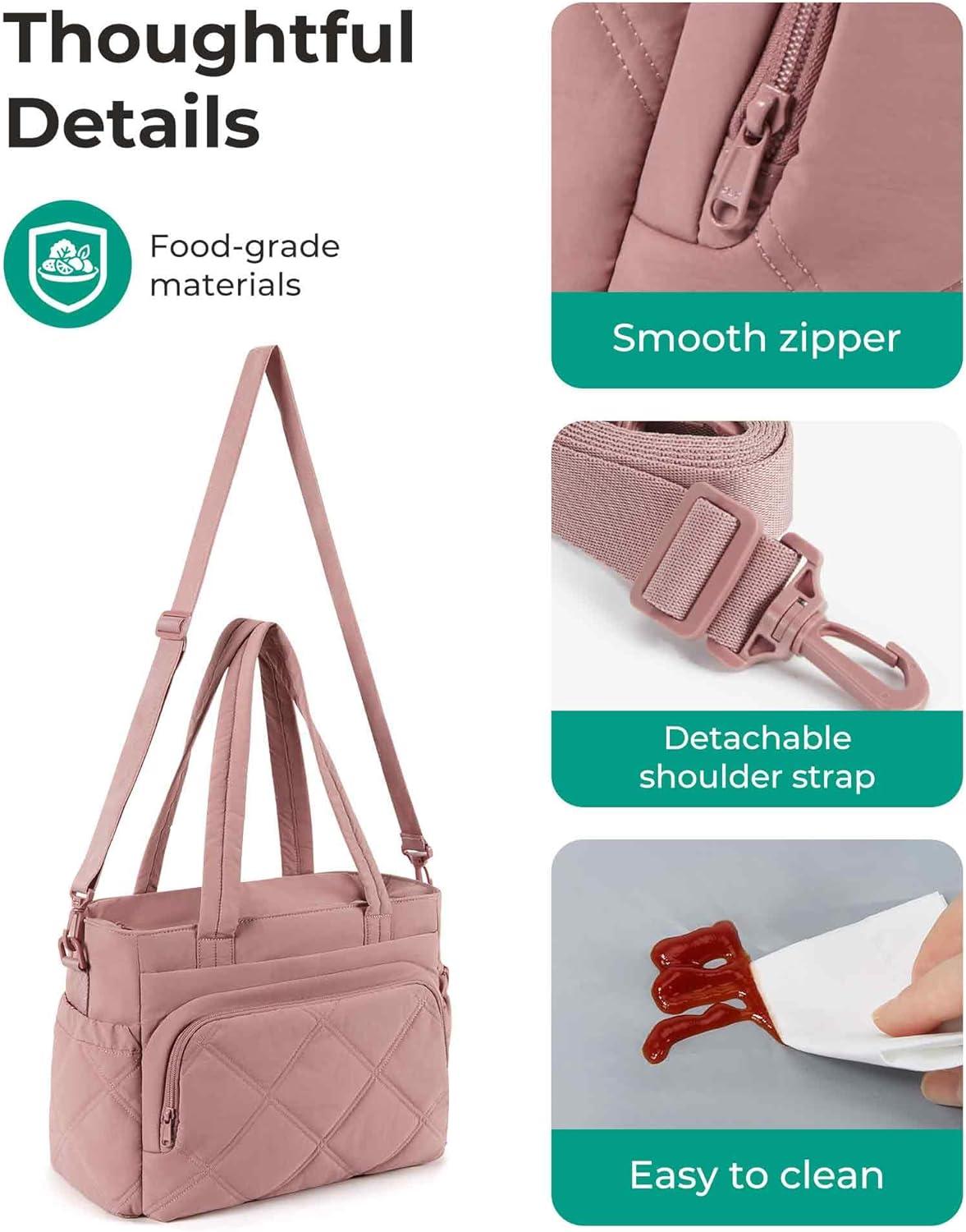 image:imageBAGSMART Lunch Bag Women Large Lunch Box Insulated Tote Bag with MultiPockets Quilted Puffy Tote for Work Outdoors02Brown