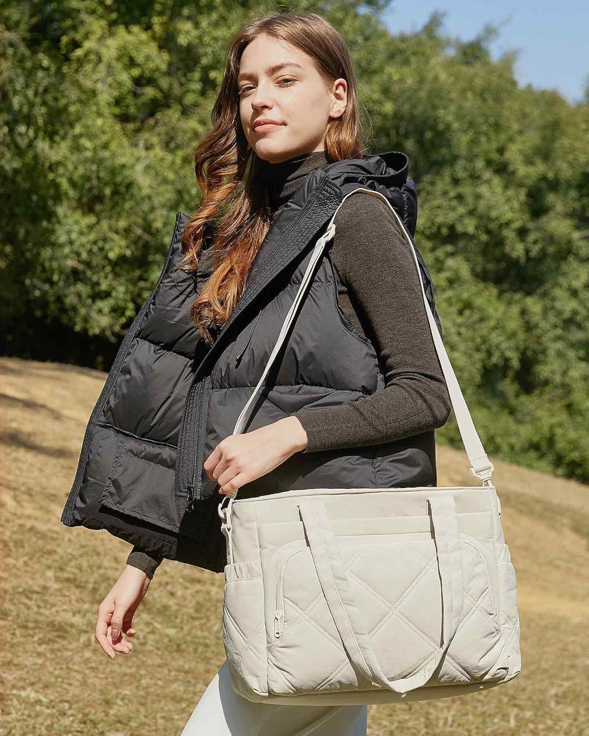 image:imageBAGSMART Lunch Bag Women Large Lunch Box Insulated Tote Bag with MultiPockets Quilted Puffy Tote for Work Outdoors04Black
