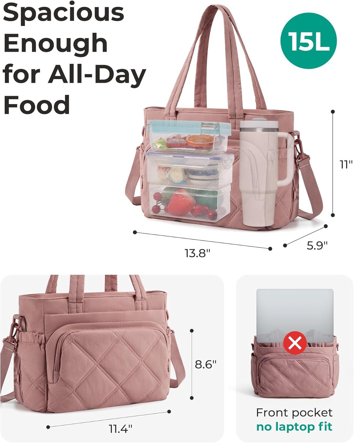 image:imageBAGSMART Lunch Bag Women Large Lunch Box Insulated Tote Bag with MultiPockets Quilted Puffy Tote for Work Outdoors04Black