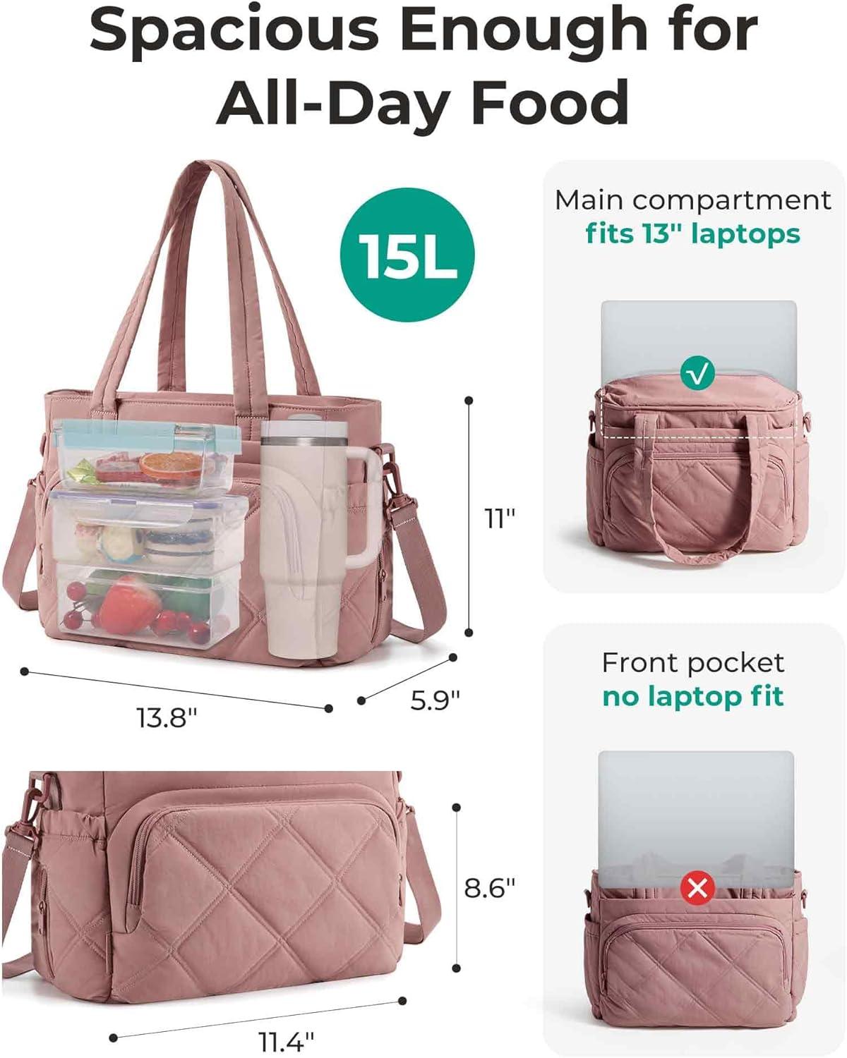 image:imageBAGSMART Lunch Bag Women Large Lunch Box Insulated Tote Bag with MultiPockets Quilted Puffy Tote for Work Outdoors04Black